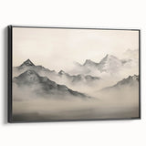 Vintage Landscape Art – Majestic Misty Mountain Peaks – Antique Nature Wall Art