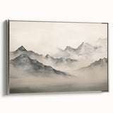 Vintage Landscape Art – Majestic Misty Mountain Peaks – Antique Nature Wall Art