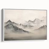 Vintage Landscape Art – Majestic Misty Mountain Peaks – Antique Nature Wall Art