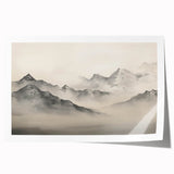 Vintage Landscape Art – Majestic Misty Mountain Peaks – Antique Nature Wall Art