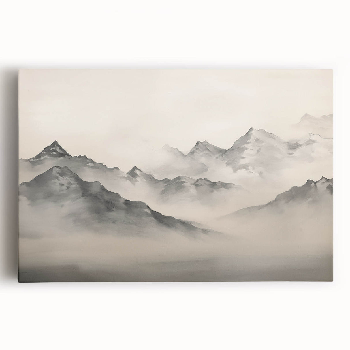 Vintage Landscape Art – Majestic Misty Mountain Peaks – Antique Nature Wall Art