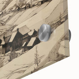 Vintage Landscape Art - Ink Drawing of Countryside Village