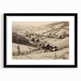 Vintage Landscape Art - Ink Drawing of Countryside Village