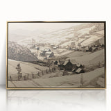 Vintage Landscape Art - Ink Drawing of Countryside Village
