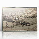 Vintage Landscape Art - Ink Drawing of Countryside Village