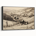 Vintage Landscape Art - Ink Drawing of Countryside Village