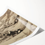 Vintage Landscape Art - Ink Drawing of Countryside Village