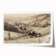 Vintage Landscape Art - Ink Drawing of Countryside Village