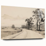 Vintage Landscape Art - Countryside Road in Black and White Ink