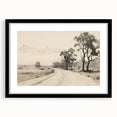 Vintage Landscape Art - Countryside Road in Black and White Ink
