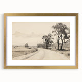 Vintage Landscape Art - Countryside Road in Black and White Ink