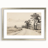Vintage Landscape Art - Countryside Road in Black and White Ink