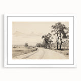 Vintage Landscape Art - Countryside Road in Black and White Ink