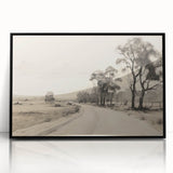 Vintage Landscape Art - Countryside Road in Black and White Ink