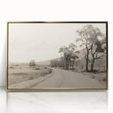 Vintage Landscape Art - Countryside Road in Black and White Ink