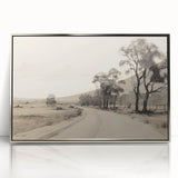Vintage Landscape Art - Countryside Road in Black and White Ink