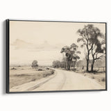 Vintage Landscape Art - Countryside Road in Black and White Ink