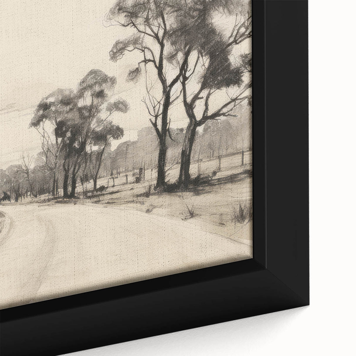 Vintage Landscape Art - Countryside Road in Black and White Ink