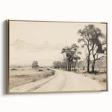 Vintage Landscape Art - Countryside Road in Black and White Ink