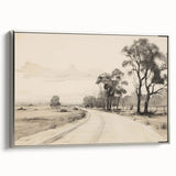Vintage Landscape Art - Countryside Road in Black and White Ink