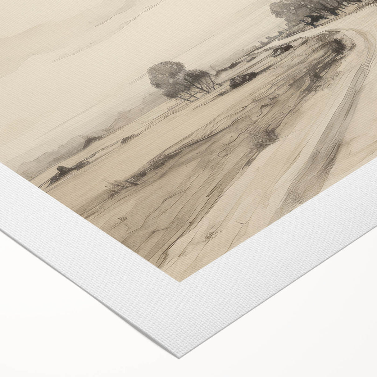 Vintage Landscape Art - Countryside Road in Black and White Ink