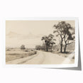 Vintage Landscape Art - Countryside Road in Black and White Ink