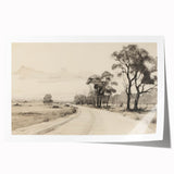 Vintage Landscape Art - Countryside Road in Black and White Ink