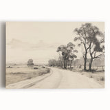 Vintage Landscape Art - Countryside Road in Black and White Ink
