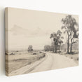 Vintage Landscape Art - Countryside Road in Black and White Ink