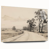 Vintage Landscape Art - Countryside Road in Black and White Ink