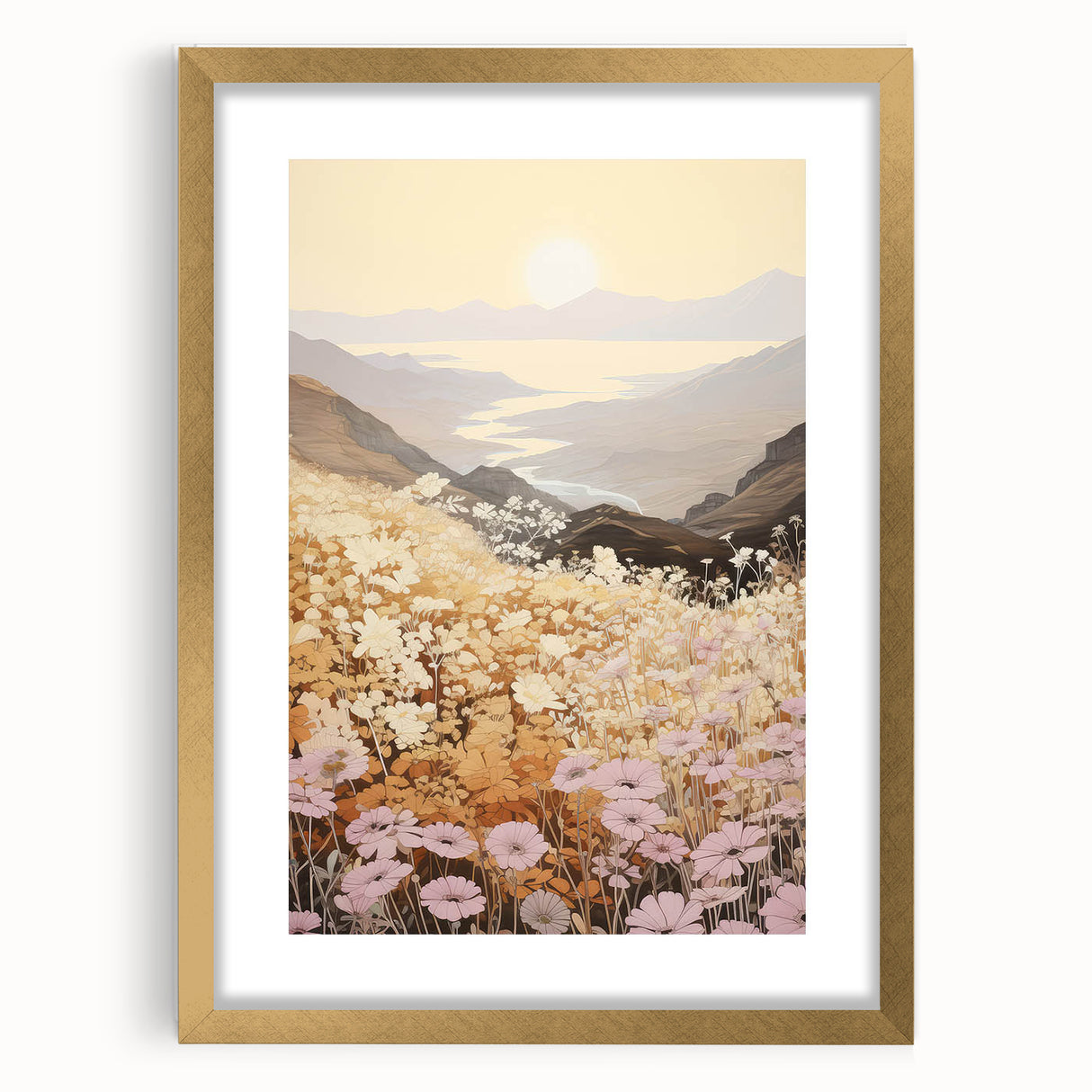 Vintage Landscape Art – Serene Countryside Views with Retro Flowers