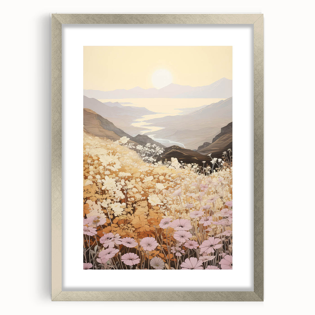 Vintage Landscape Art – Serene Countryside Views with Retro Flowers