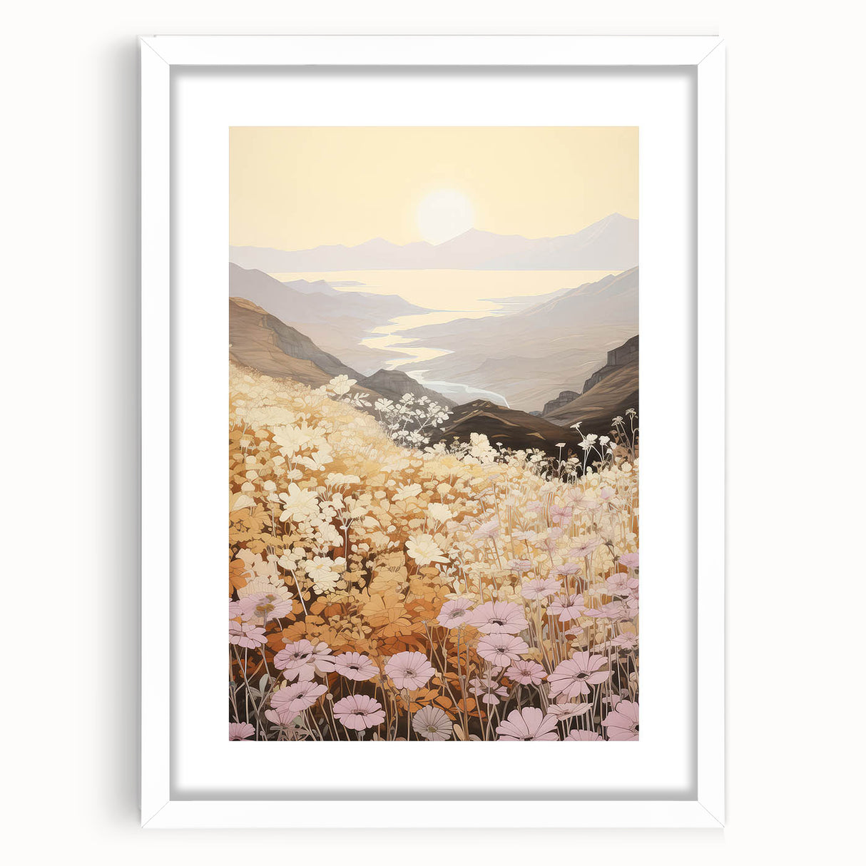 Vintage Landscape Art – Serene Countryside Views with Retro Flowers
