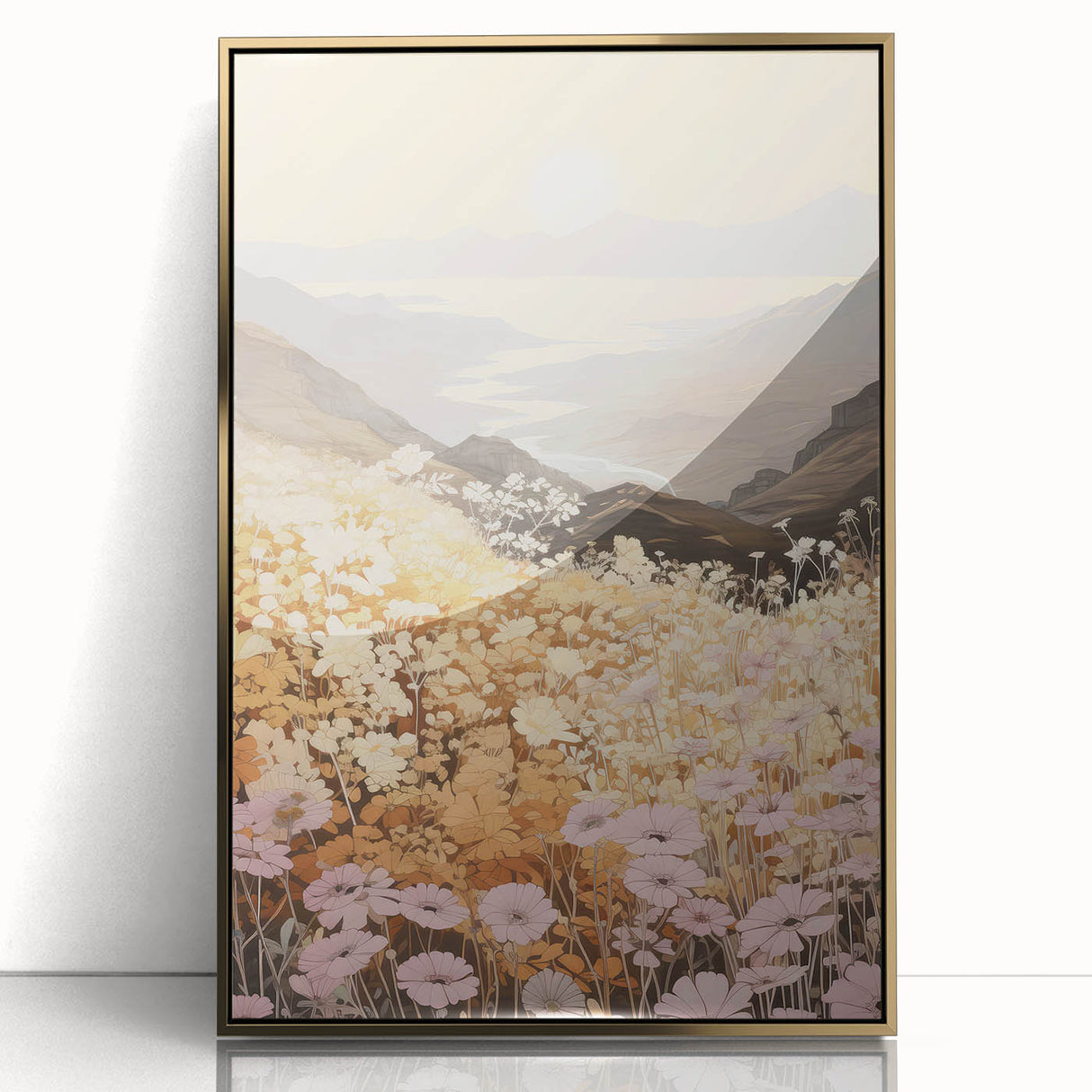 Vintage Landscape Art – Serene Countryside Views with Retro Flowers