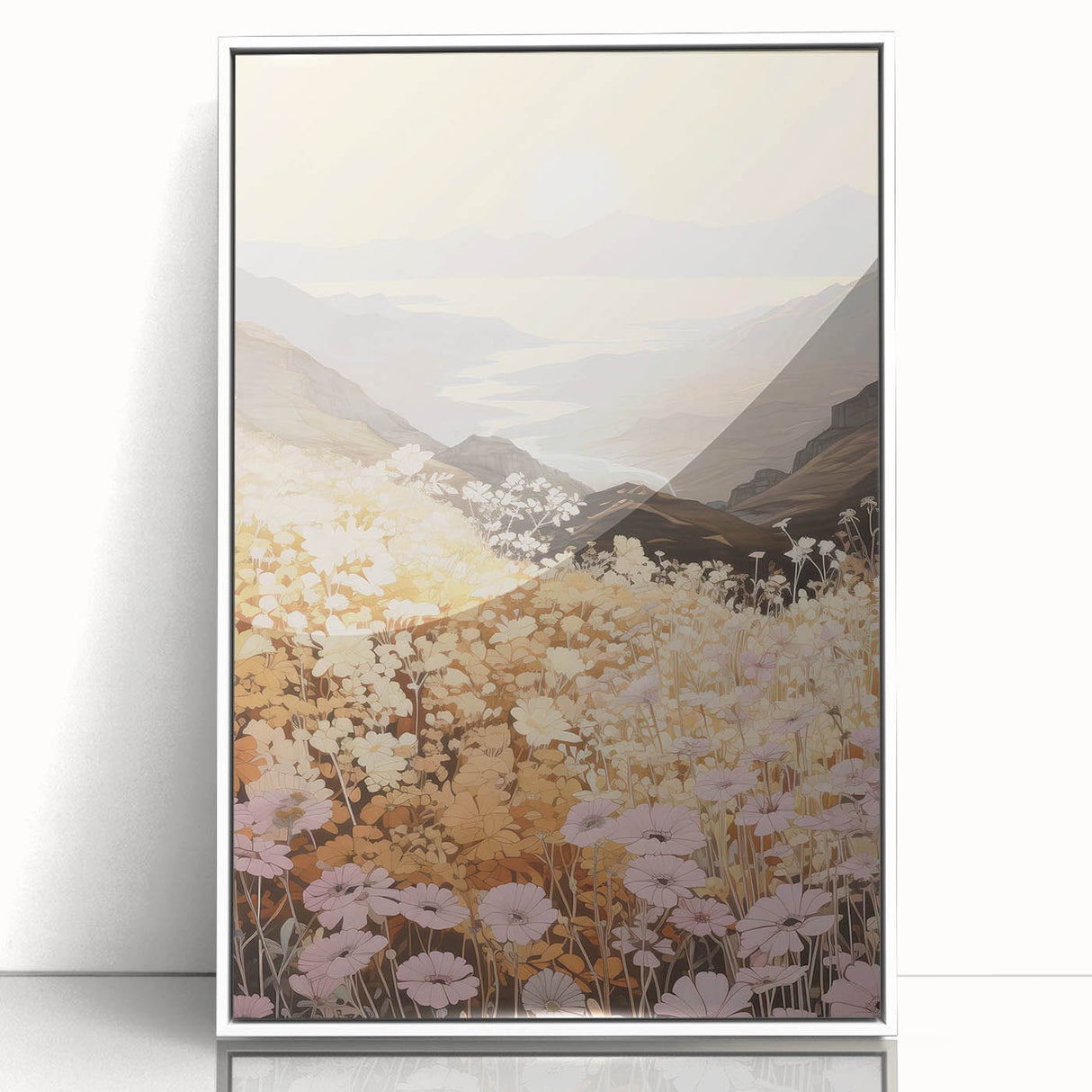 Vintage Landscape Art – Serene Countryside Views with Retro Flowers