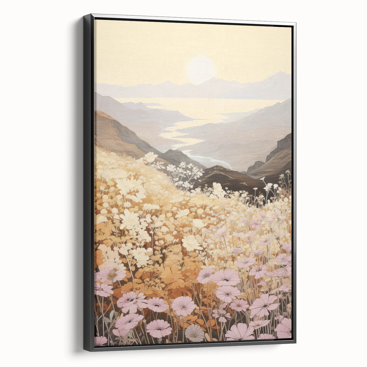 Vintage Landscape Art – Serene Countryside Views with Retro Flowers