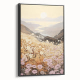 Vintage Landscape Art – Serene Countryside Views with Retro Flowers