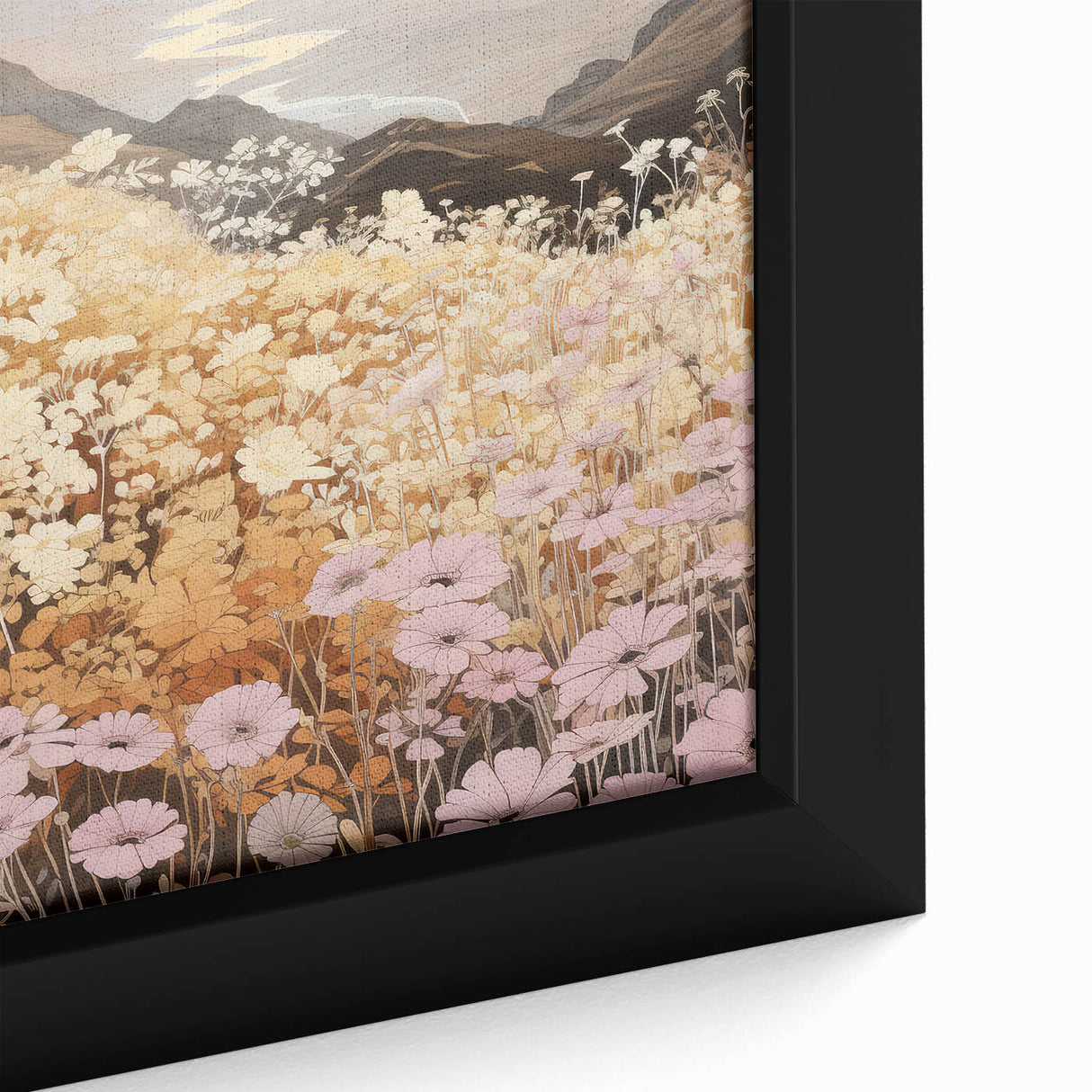 Vintage Landscape Art – Serene Countryside Views with Retro Flowers