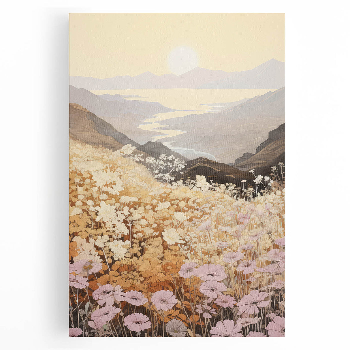 Vintage Landscape Art – Serene Countryside Views with Retro Flowers