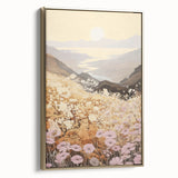 Vintage Landscape Art – Serene Countryside Views with Retro Flowers