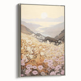 Vintage Landscape Art – Serene Countryside Views with Retro Flowers