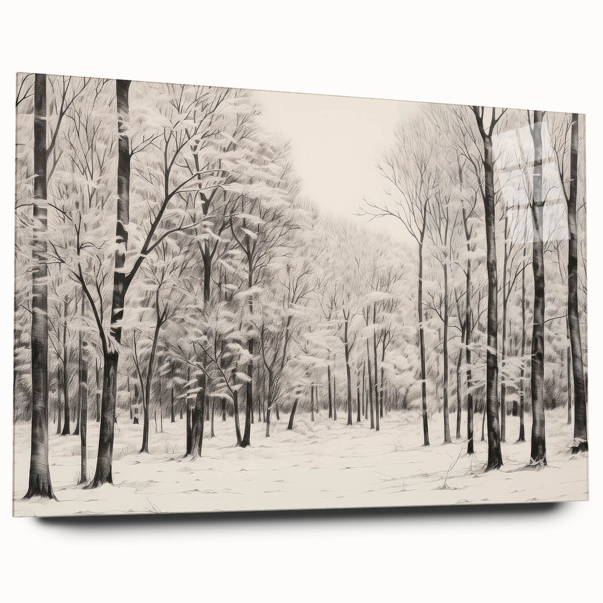 Vintage Landscape Art - Snowy Winter Forest in Black and White Ink