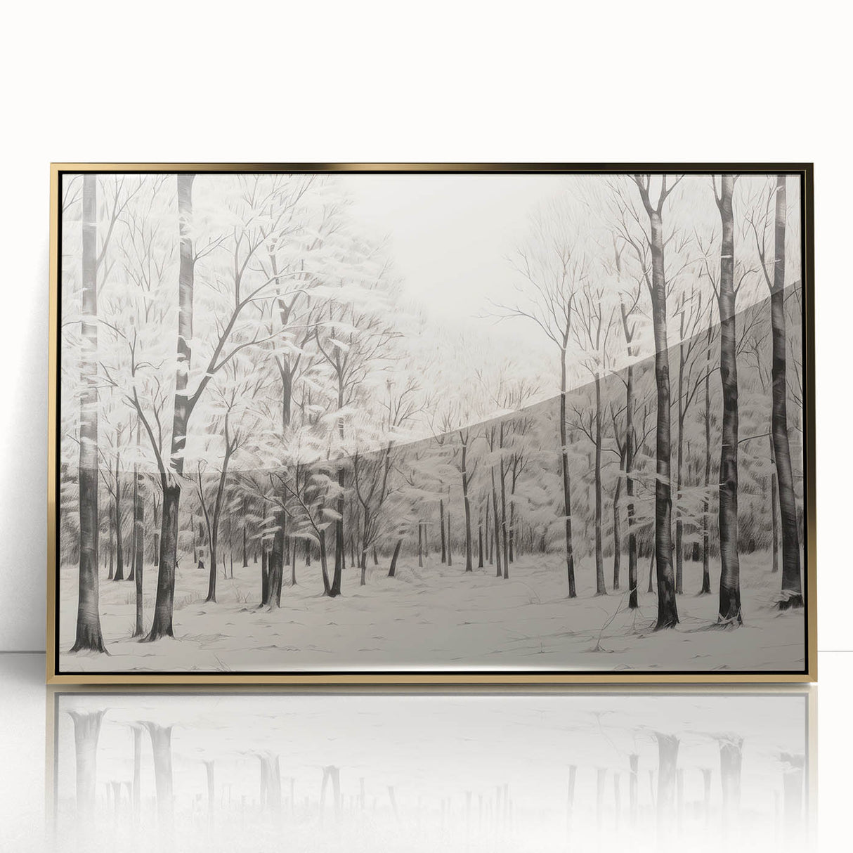 Vintage Landscape Art - Snowy Winter Forest in Black and White Ink