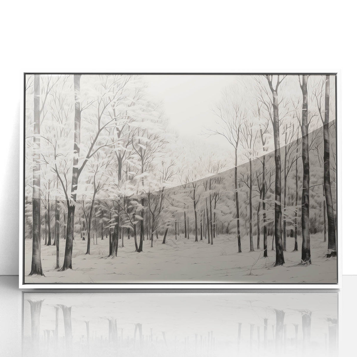 Vintage Landscape Art - Snowy Winter Forest in Black and White Ink