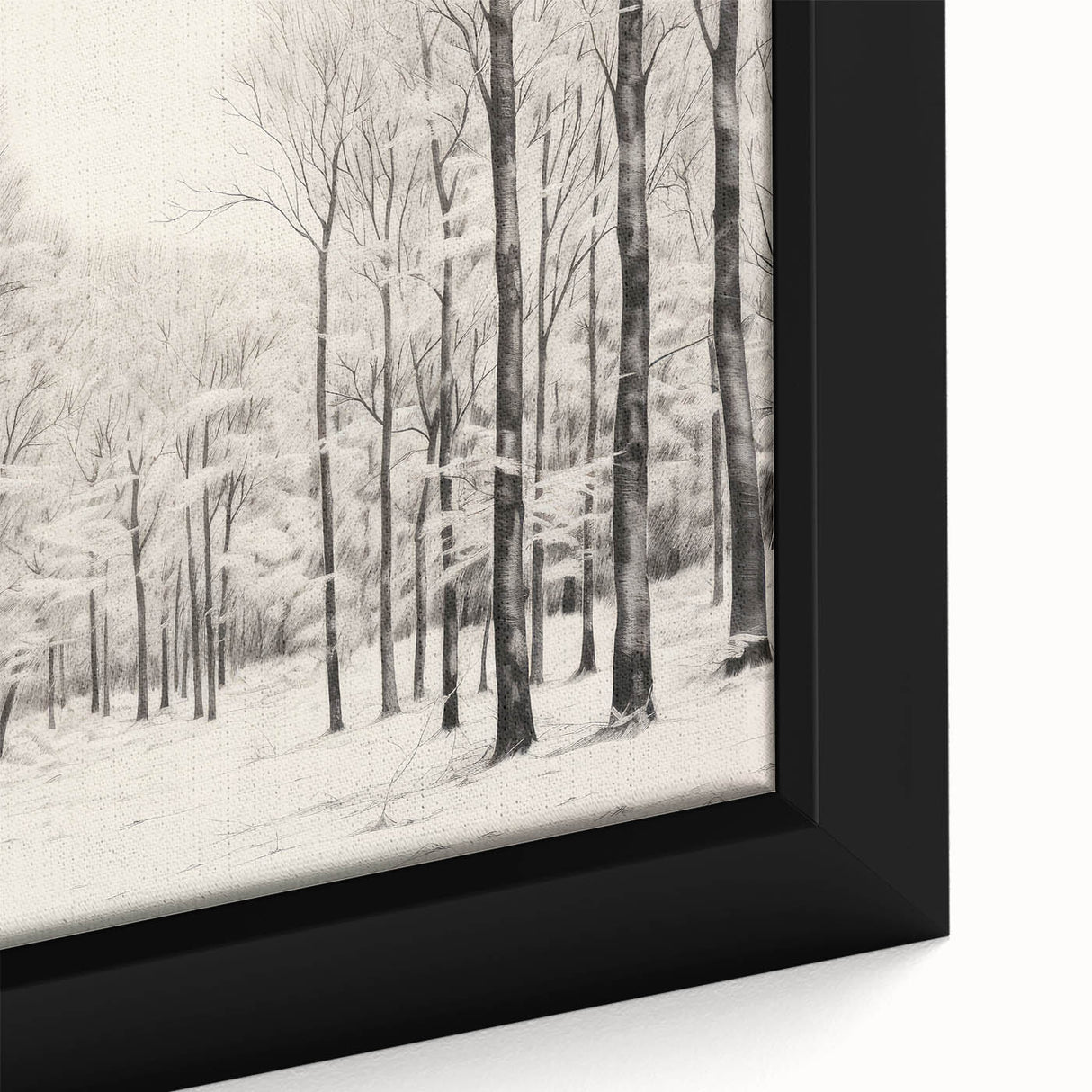 Vintage Landscape Art - Snowy Winter Forest in Black and White Ink