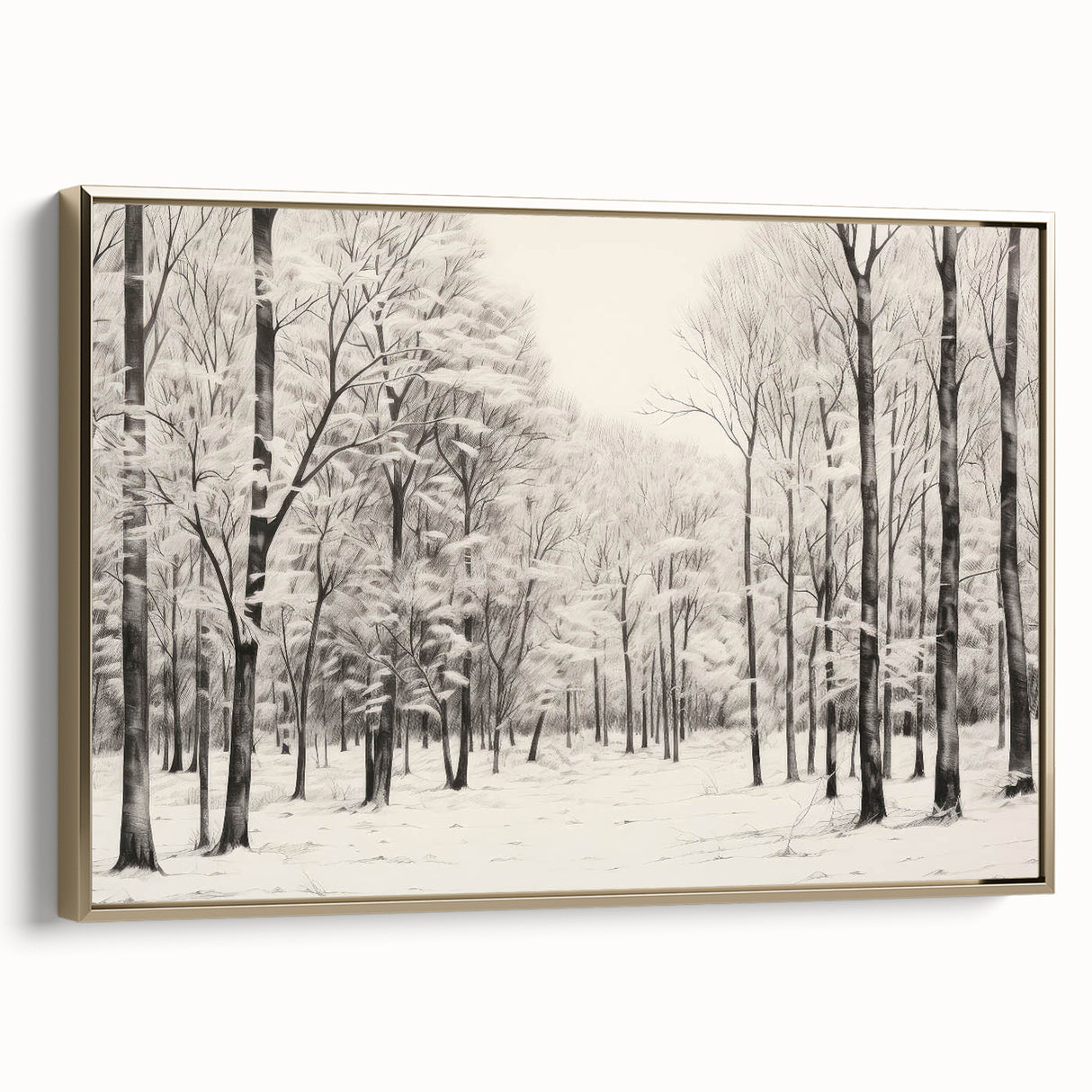 Vintage Landscape Art - Snowy Winter Forest in Black and White Ink