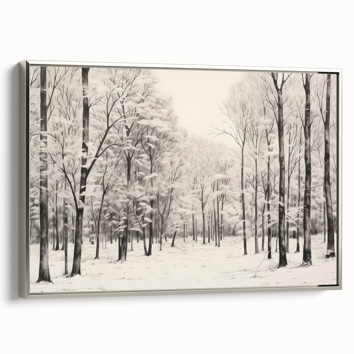 Vintage Landscape Art - Snowy Winter Forest in Black and White Ink