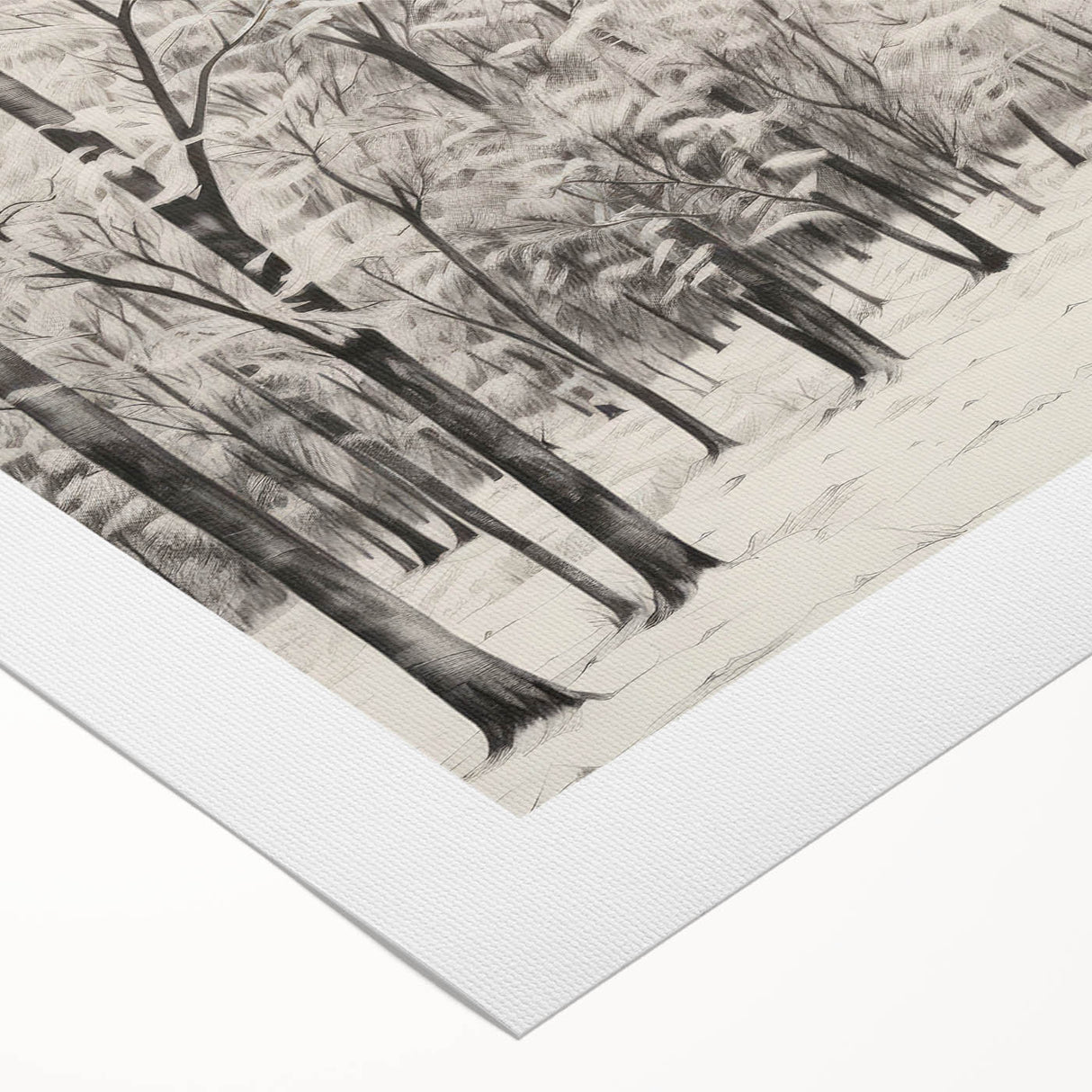 Vintage Landscape Art - Snowy Winter Forest in Black and White Ink