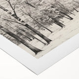 Vintage Landscape Art - Snowy Winter Forest in Black and White Ink