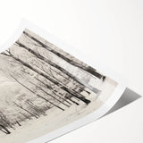 Vintage Landscape Art - Snowy Winter Forest in Black and White Ink